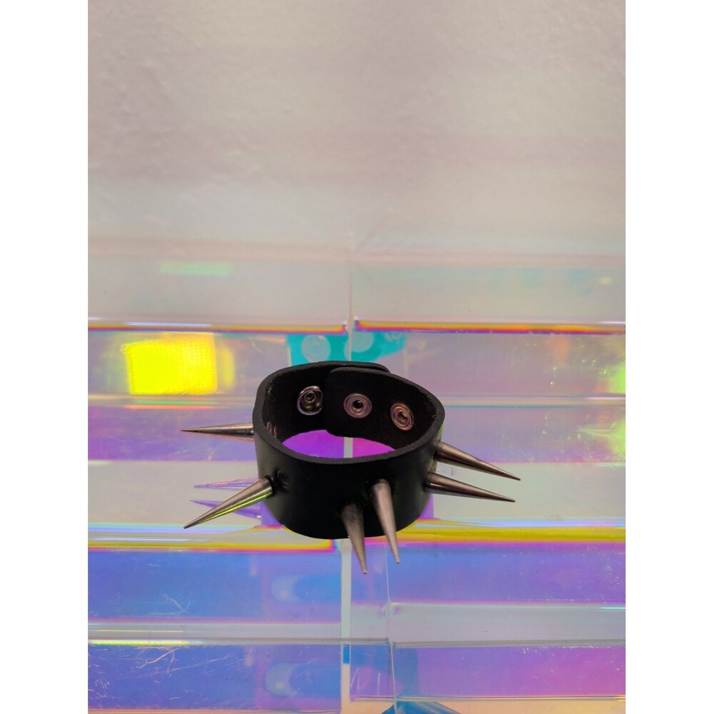 Punk Rose USA Spiked Wrist Cuff Bracelet Black Leather Silver Cone Stud Goth